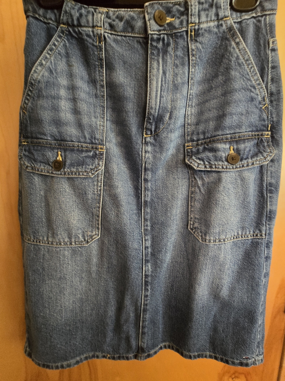 Tommy Hilfiger Blue Denim A-Line Skirt with Front Cargo Pockets